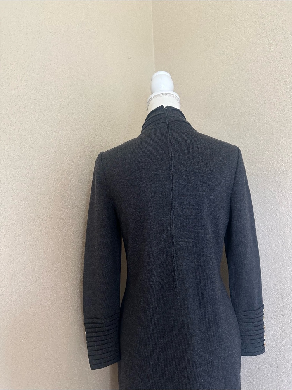 St John Marie Gray Knit Slate Grey Wool Dress Sz 4 Mock Neck Minimalist Luxury - Picture 6 of 10